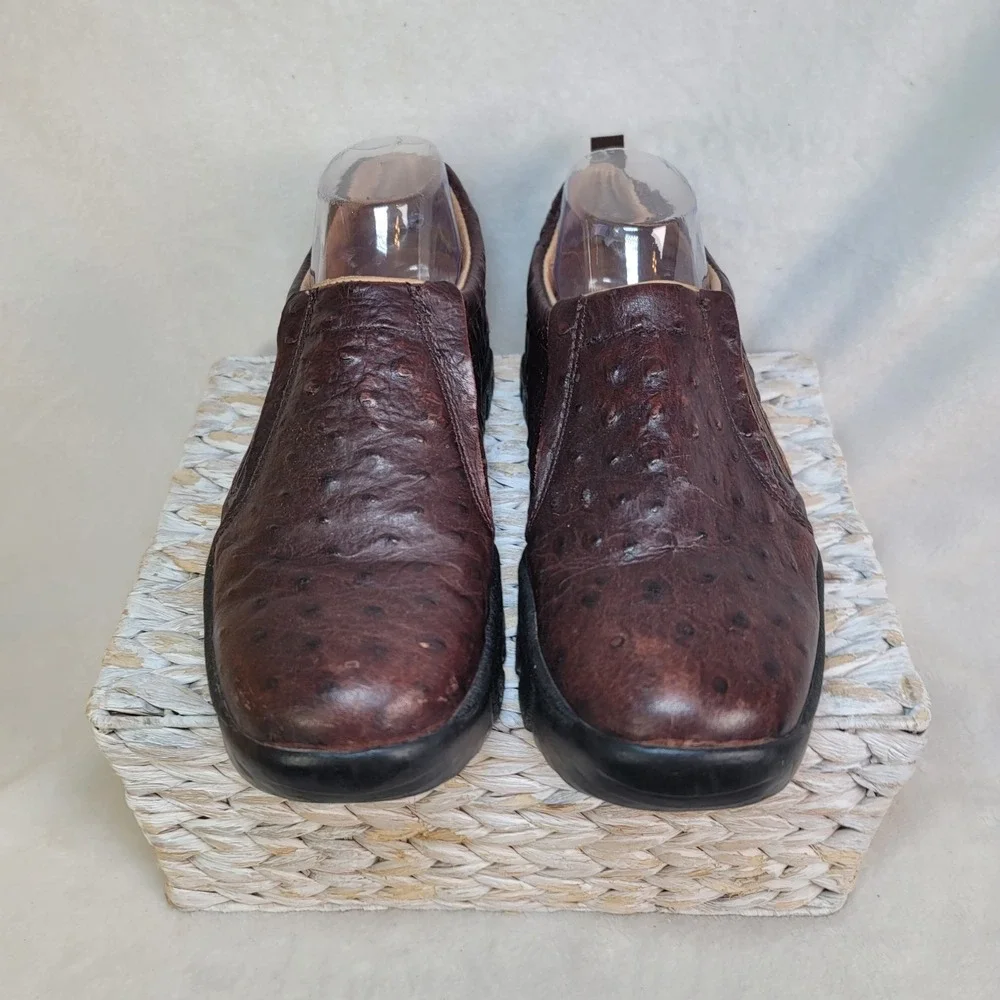 Roper Ostrich Leather Slip On Shoes‎ Brown Comfort Size 9 Earthy Business Casual